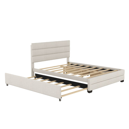 Queen Platform Bed With Twin Trundle And 2 Storage Drawers - Beige - The Sleep Loft - Online Mattress Showroom NYC