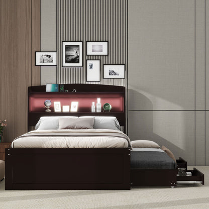 Platform Bed With LED Headboard, Charging Station, Trundle And 2 Drawers - The Sleep Loft - Online Mattress Showroom NYC