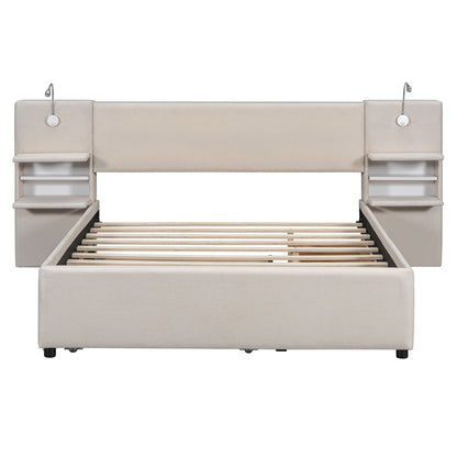 Upholstered Platform Bed With Reading Lights, Drawers, Trundle And Shelves - The Sleep Loft - Online Mattress Showroom NYC