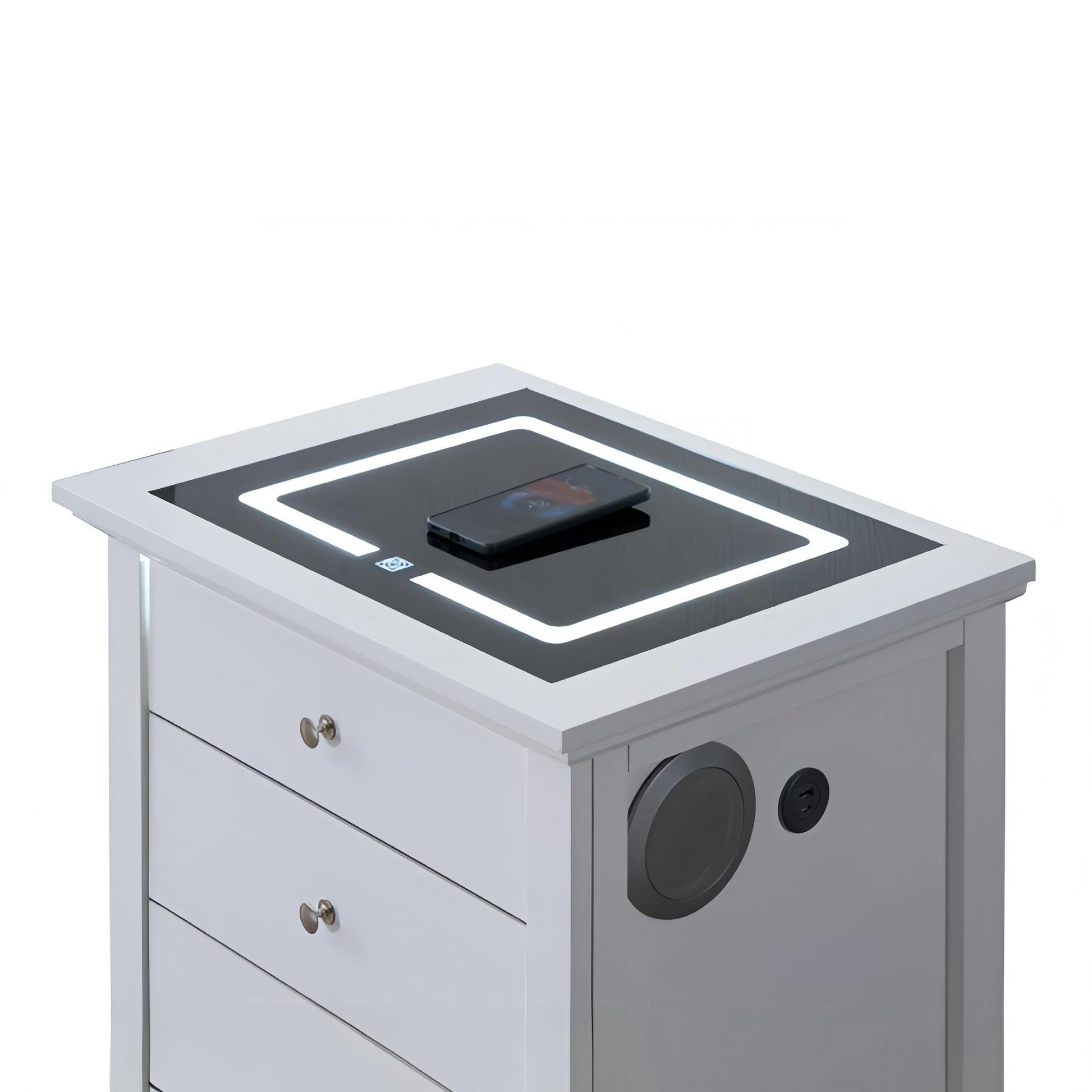 Hammond - Smart 3 Drawer Nightstand With USB Charging And Integrated Speakers - White - The Sleep Loft - Online Mattress Showroom NYC