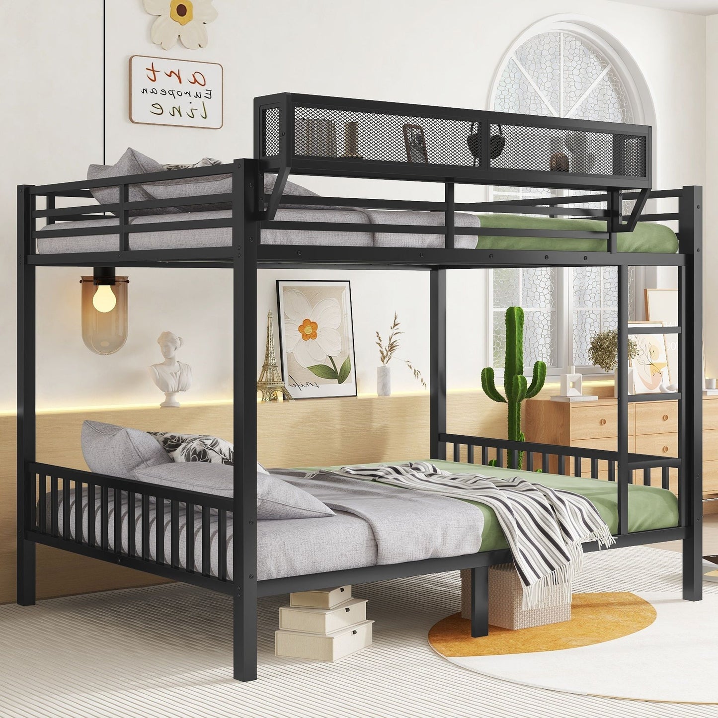 Queen Over Queen Bunk Bed With Ladder And Storage Shelf - Black - The Sleep Loft - Online Mattress Showroom NYC