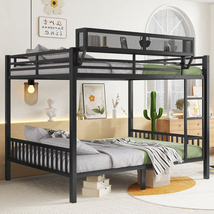 Queen Over Queen Bunk Bed With Ladder And Storage Shelf - Black - The Sleep Loft - Online Mattress Showroom NYC