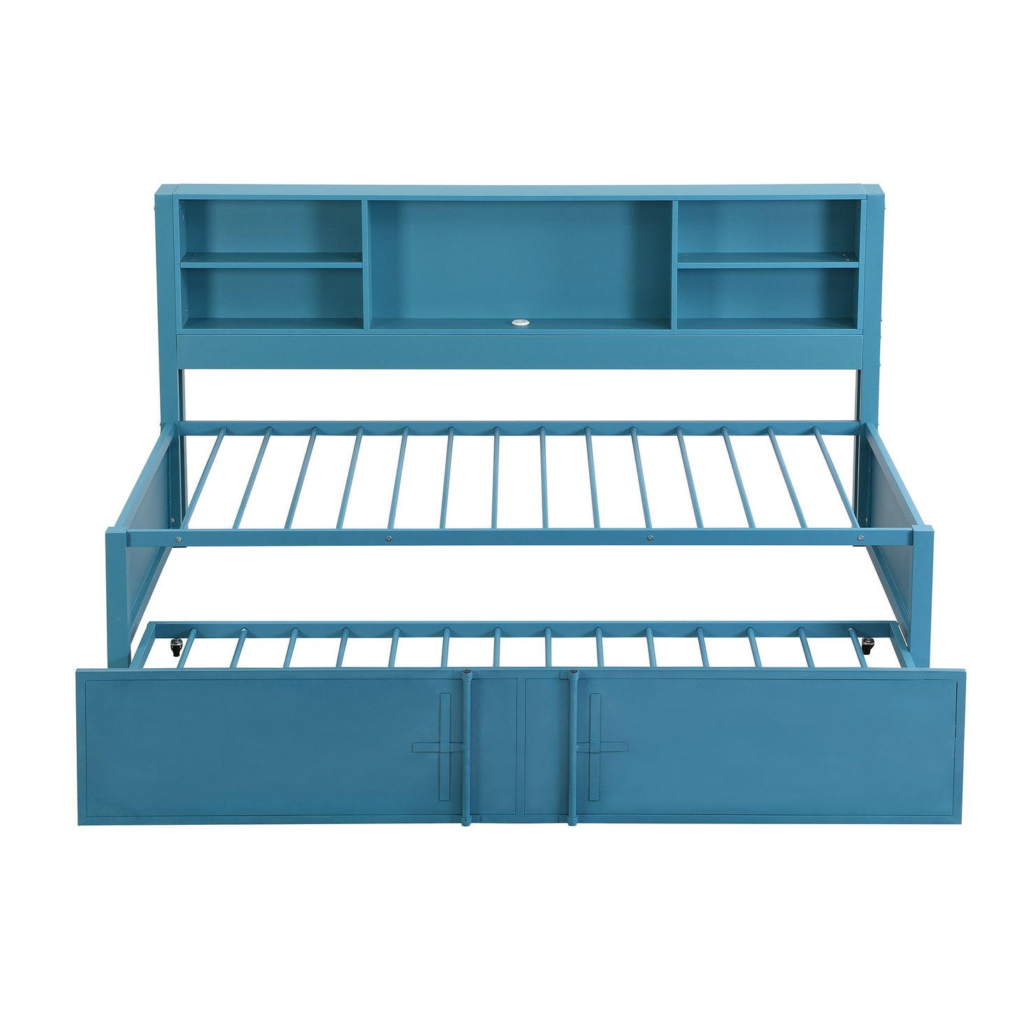 Industrial Metal Daybed With Trundle, Storage Shelves, USB Ports - The Sleep Loft - Online Mattress Showroom NYC