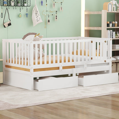 Daybed With Fence Guardrails And 2 Drawers, Split Into Independent Floor Bed & Daybed - The Sleep Loft - Online Mattress Showroom NYC