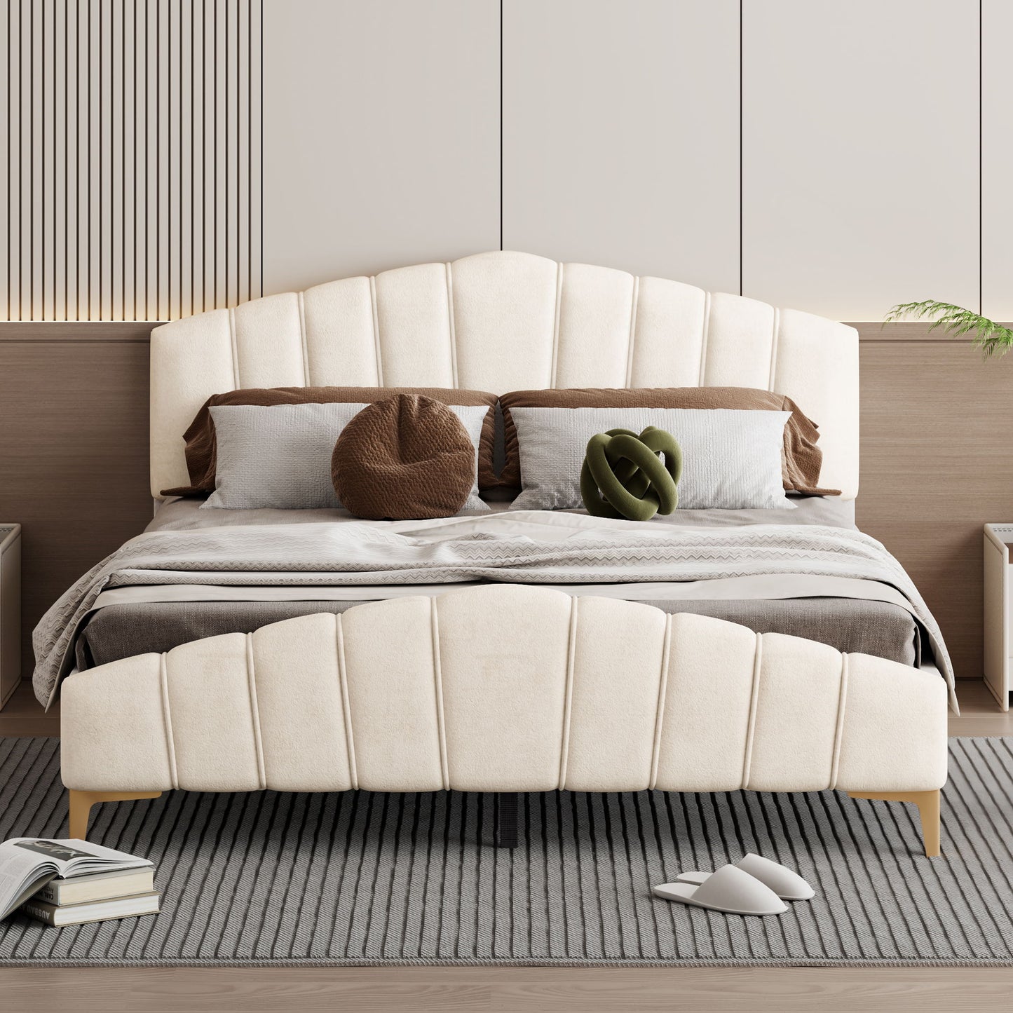 Platform Bed With Thick, Stylish Stripe Decorated Bedboard And Elegant Leg - The Sleep Loft - Online Mattress Showroom NYC