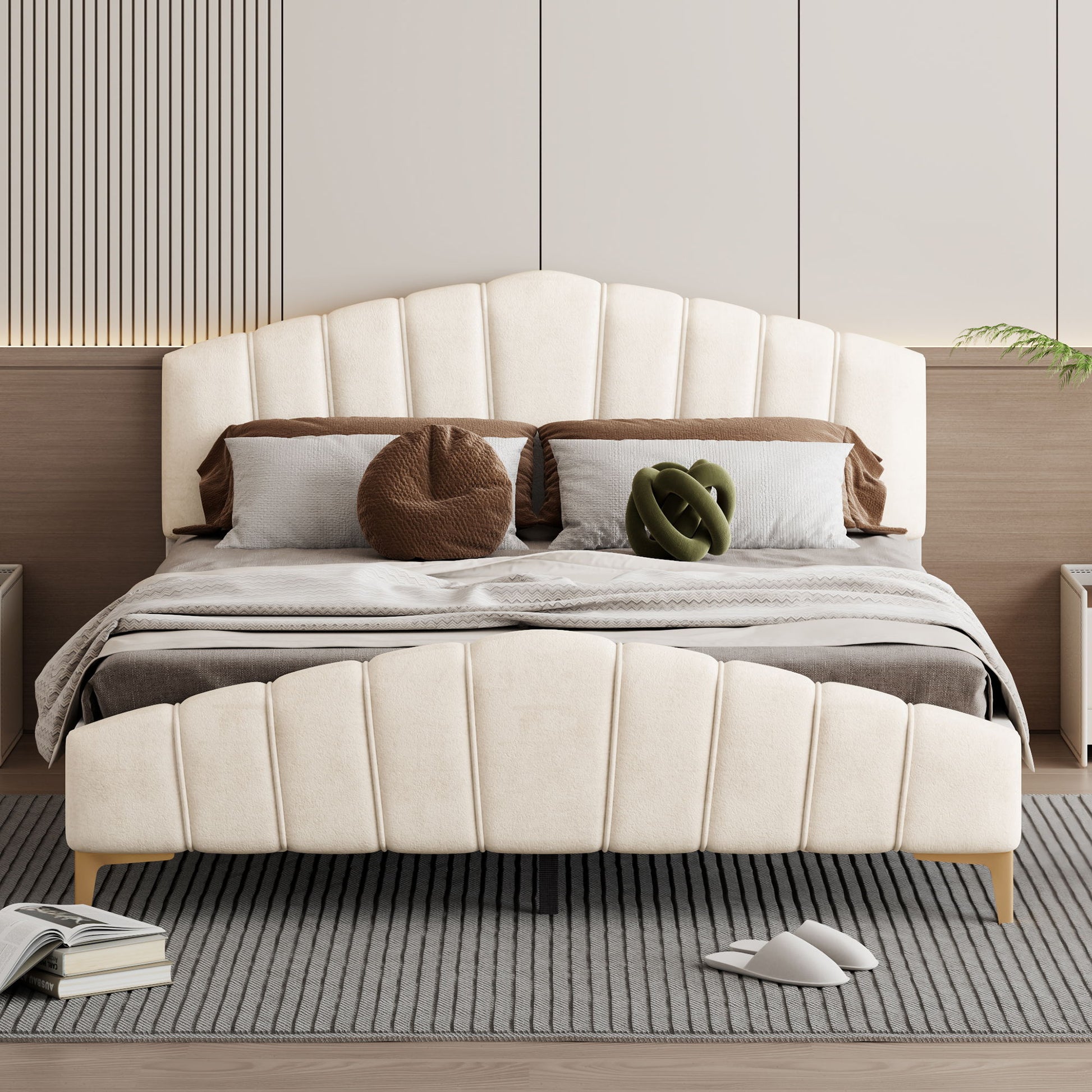 Platform Bed With Thick, Stylish Stripe Decorated Bedboard And Elegant Leg - The Sleep Loft - Online Mattress Showroom NYC