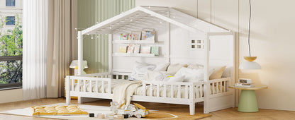 House Bed With Shelves, Window And Sparkling Light Strip On The Roof - The Sleep Loft - Online Mattress Showroom NYC