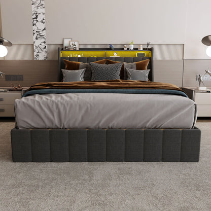 Bed With LED Lights, 4 Drawers, Winged Headboard Upholstered - The Sleep Loft - Online Mattress Showroom NYC