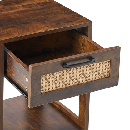 15.75" Rattan End Table With Drawer, Modern Nightstand, Side Table For Living Room, Bedroom - The Sleep Loft - Online Mattress Showroom NYC