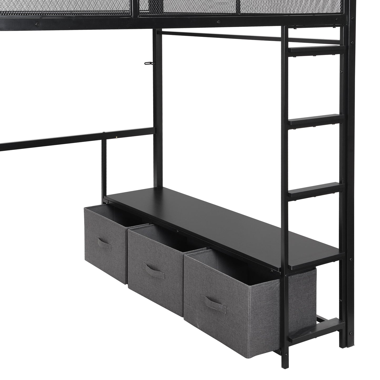 Full Size Gaming Loft Bed With LED Desk, Open Wardrobe, 3 Linen Storage Drawers - Black - The Sleep Loft - Online Mattress Showroom NYC