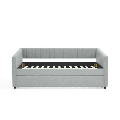 Upholstered Daybed With Trundle With Vertical Stripes - The Sleep Loft - Online Mattress Showroom NYC