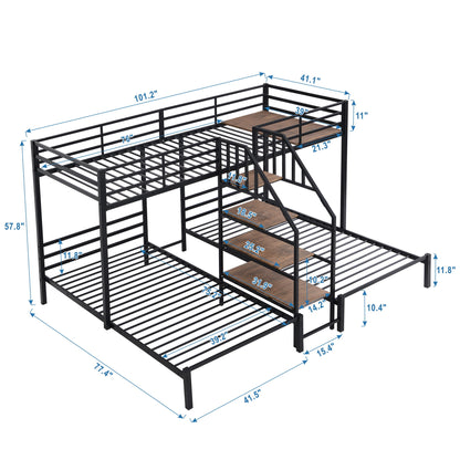 Metal Bunk Bed With Storage Shelves Staircase - The Sleep Loft - Online Mattress Showroom NYC