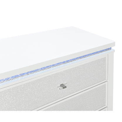 Adalid - Nightstand With Glittered Drawer Front And LED Lighting - White - The Sleep Loft - Online Mattress Showroom NYC