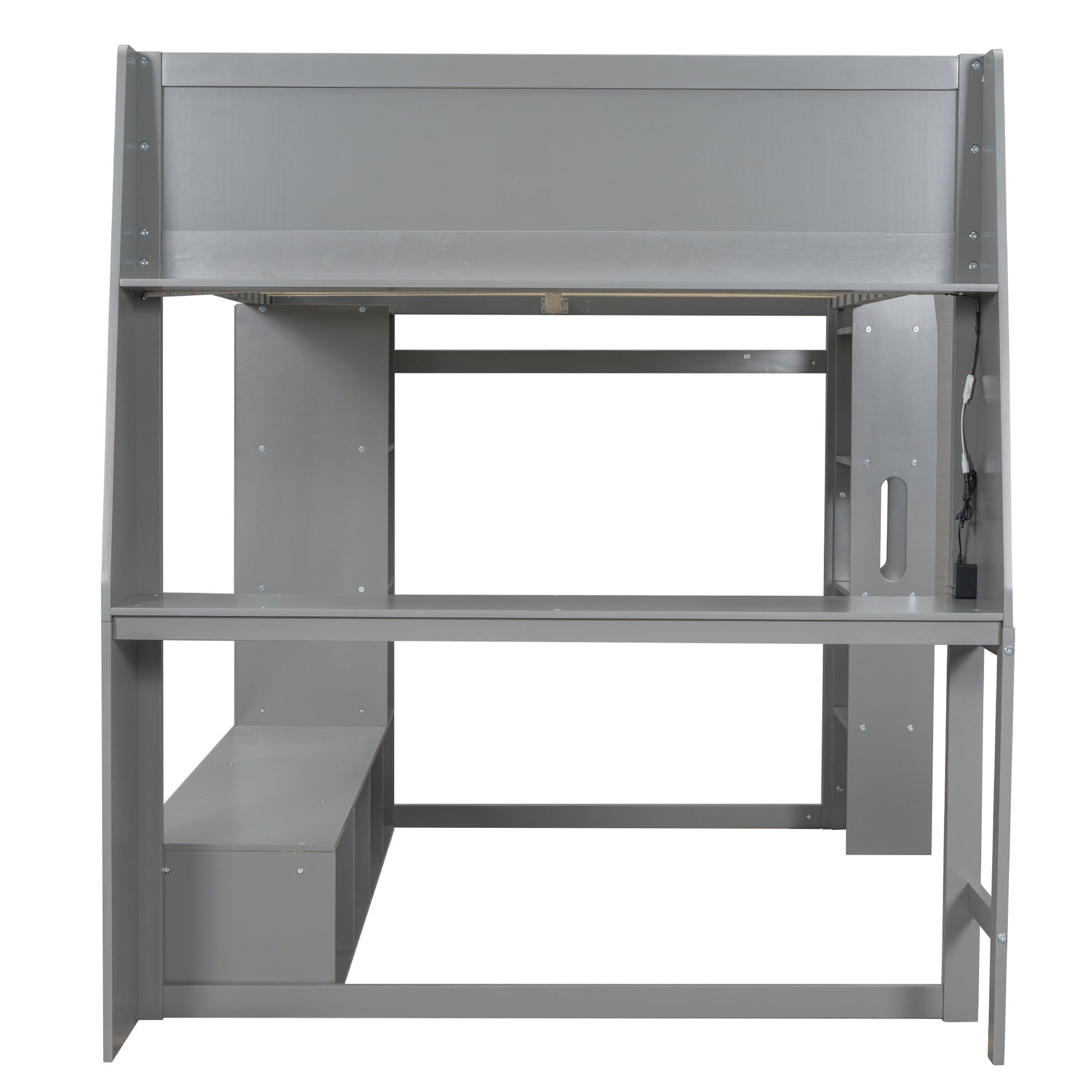 Gaming Loft Bed With Desk, Multi Storage Shelves, LED Lighting, And Hanging Clothes Rack - The Sleep Loft - Online Mattress Showroom NYC