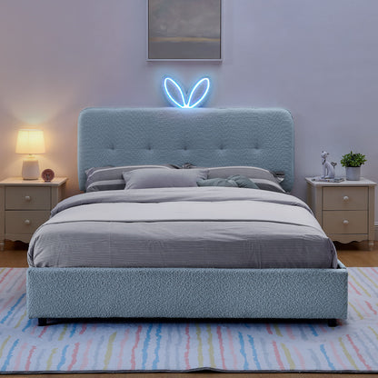 Upholstered Bed With Oversized Rabbit Ear Headboard, LED Lights & 4 Storage Drawers - The Sleep Loft - Online Mattress Showroom NYC