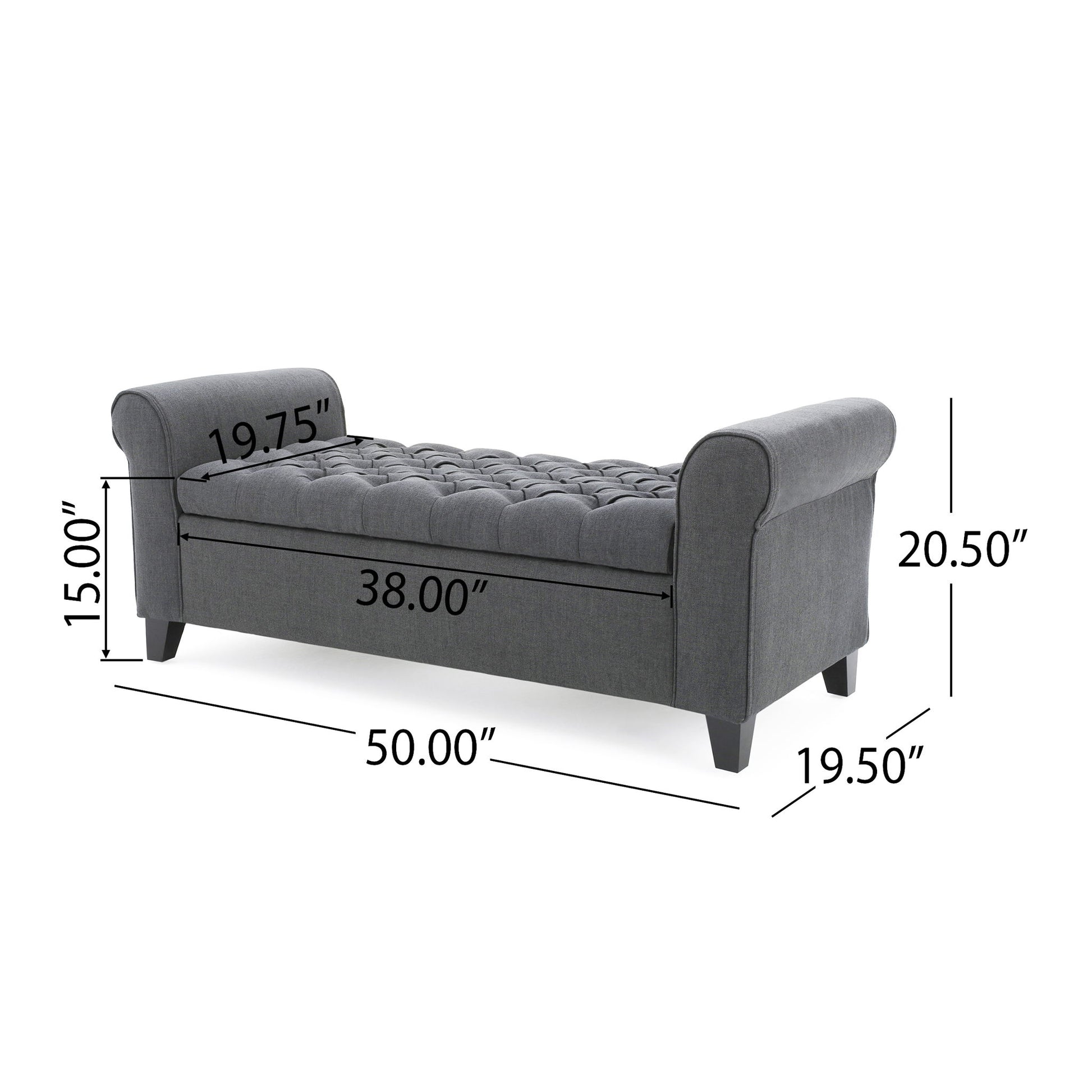 Hayes - Contemporary Armed Storage Bench With Rolled Arms And Button Tufting - The Sleep Loft - Online Mattress Showroom NYC