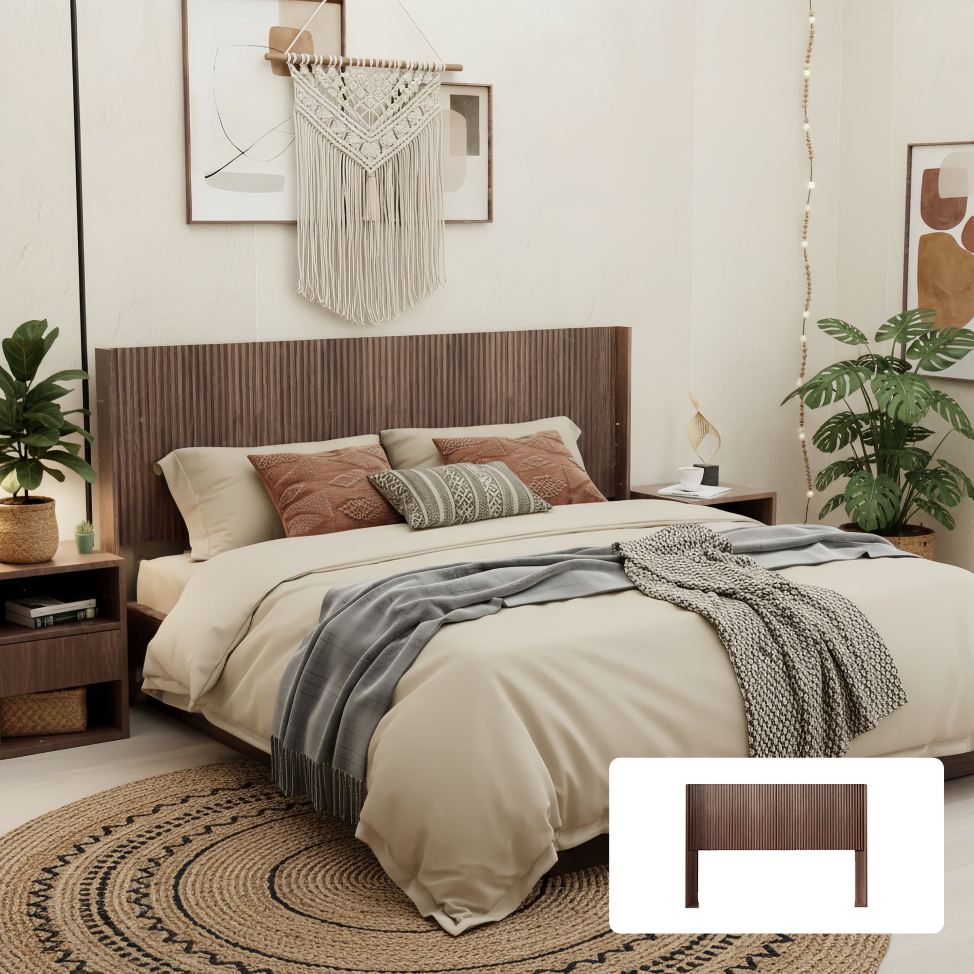 Queen Headboard Only, Fluted Panel Design - Walnut - The Sleep Loft - Online Mattress Showroom NYC