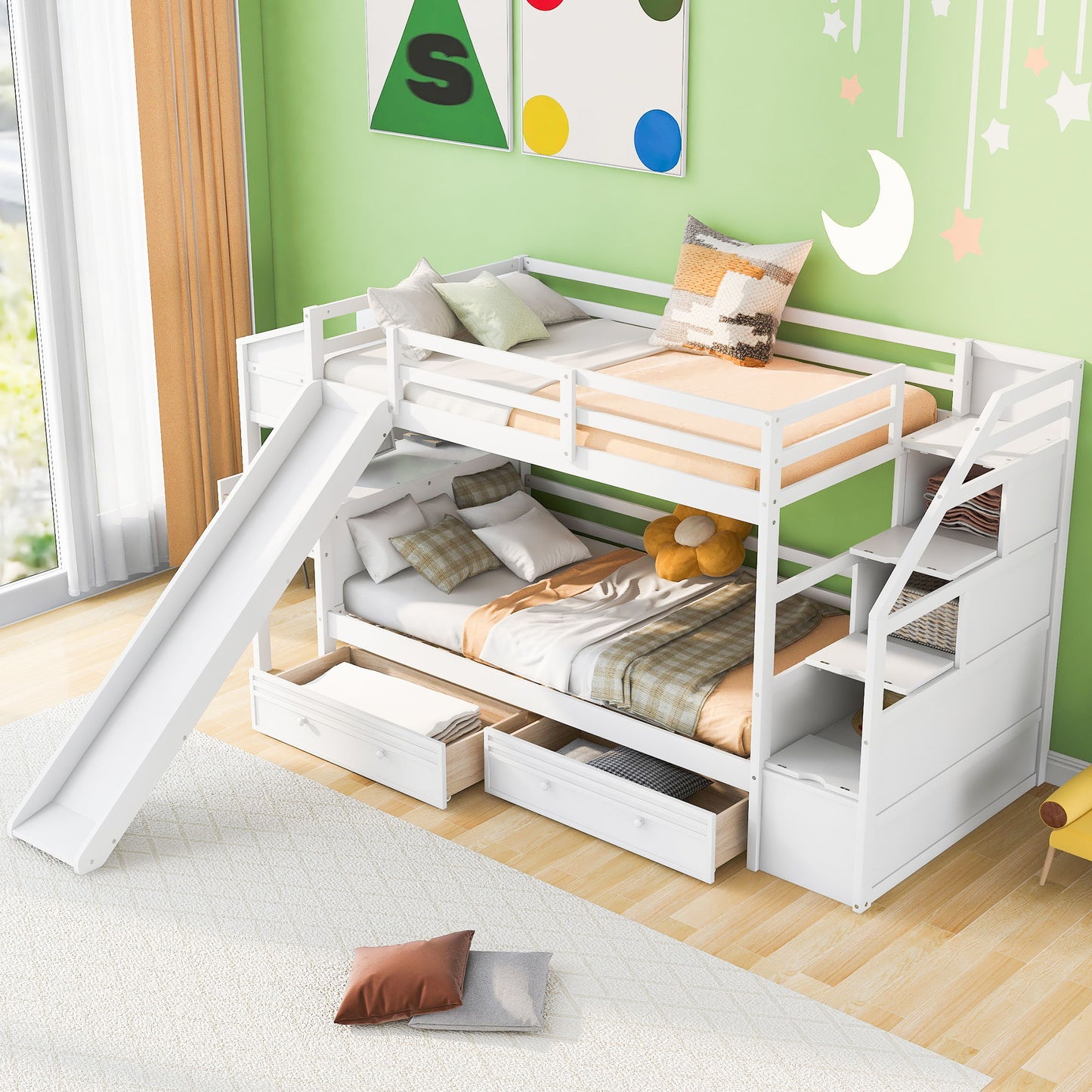 Bunk Bed With Storage Staircase, Slide, Desk, Drawers, And Shelves - The Sleep Loft - Online Mattress Showroom NYC