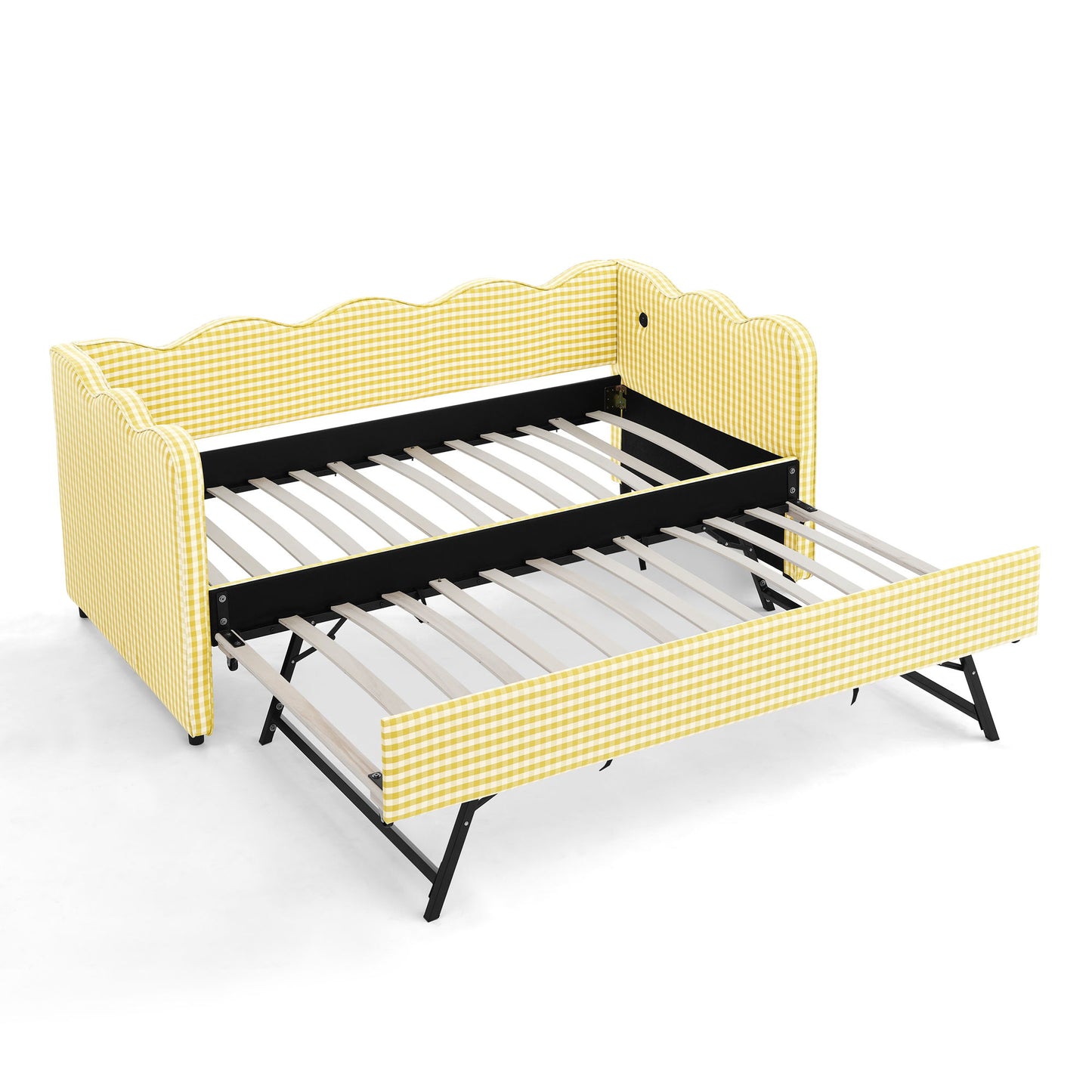 Gingham Daybed With USB Charging Port, Wave-Shaped Design - The Sleep Loft - Online Mattress Showroom NYC