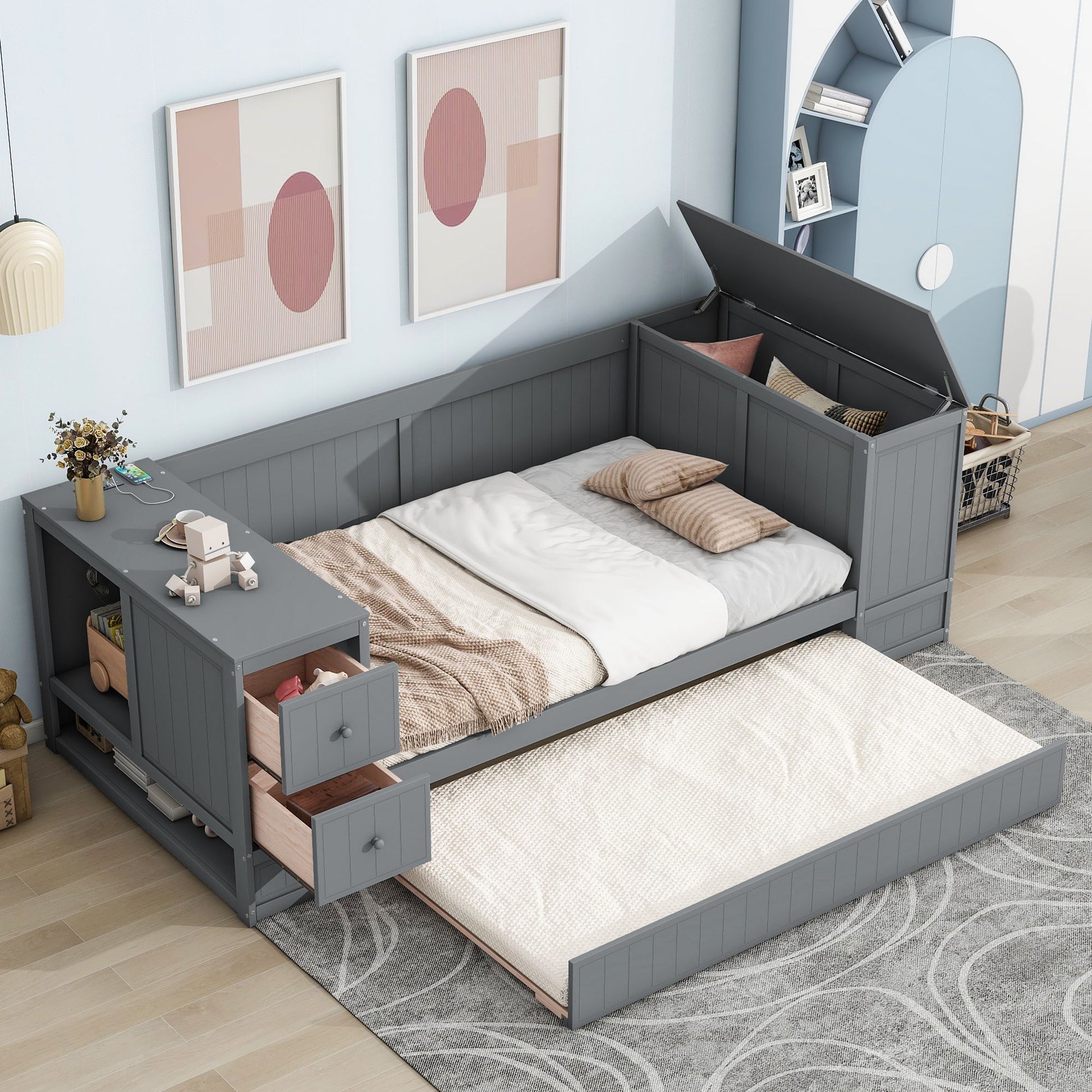 Daybed With Storage Arms, Trundle And Charging Station - The Sleep Loft - Online Mattress Showroom NYC