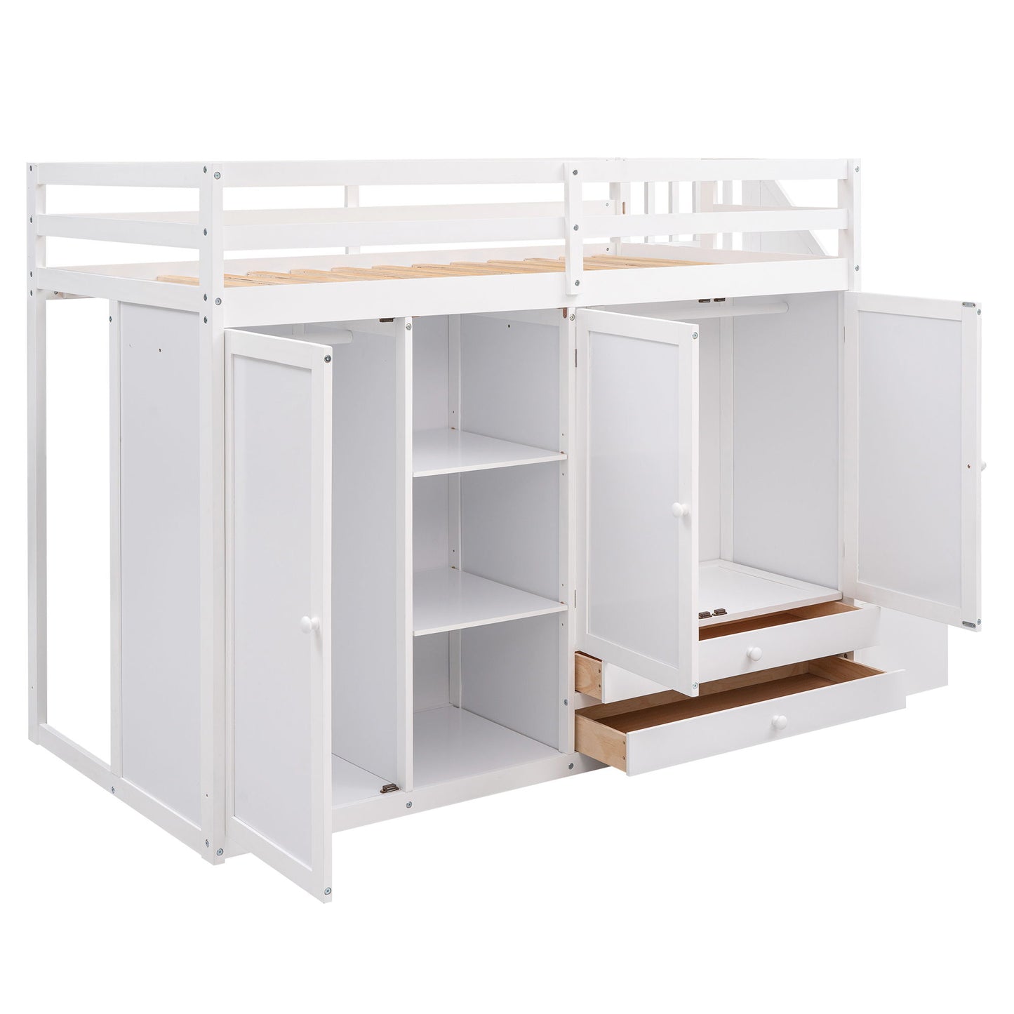 Loft Bed With 3 Shelves, 2 Wardrobes, 2 Drawers, Ladder Storage - The Sleep Loft - Online Mattress Showroom NYC