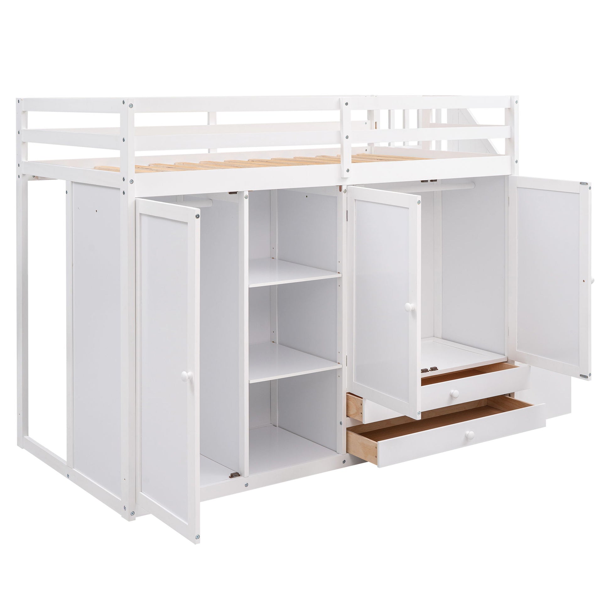 Loft Bed With 3 Shelves, 2 Wardrobes, 2 Drawers, Ladder Storage - The Sleep Loft - Online Mattress Showroom NYC