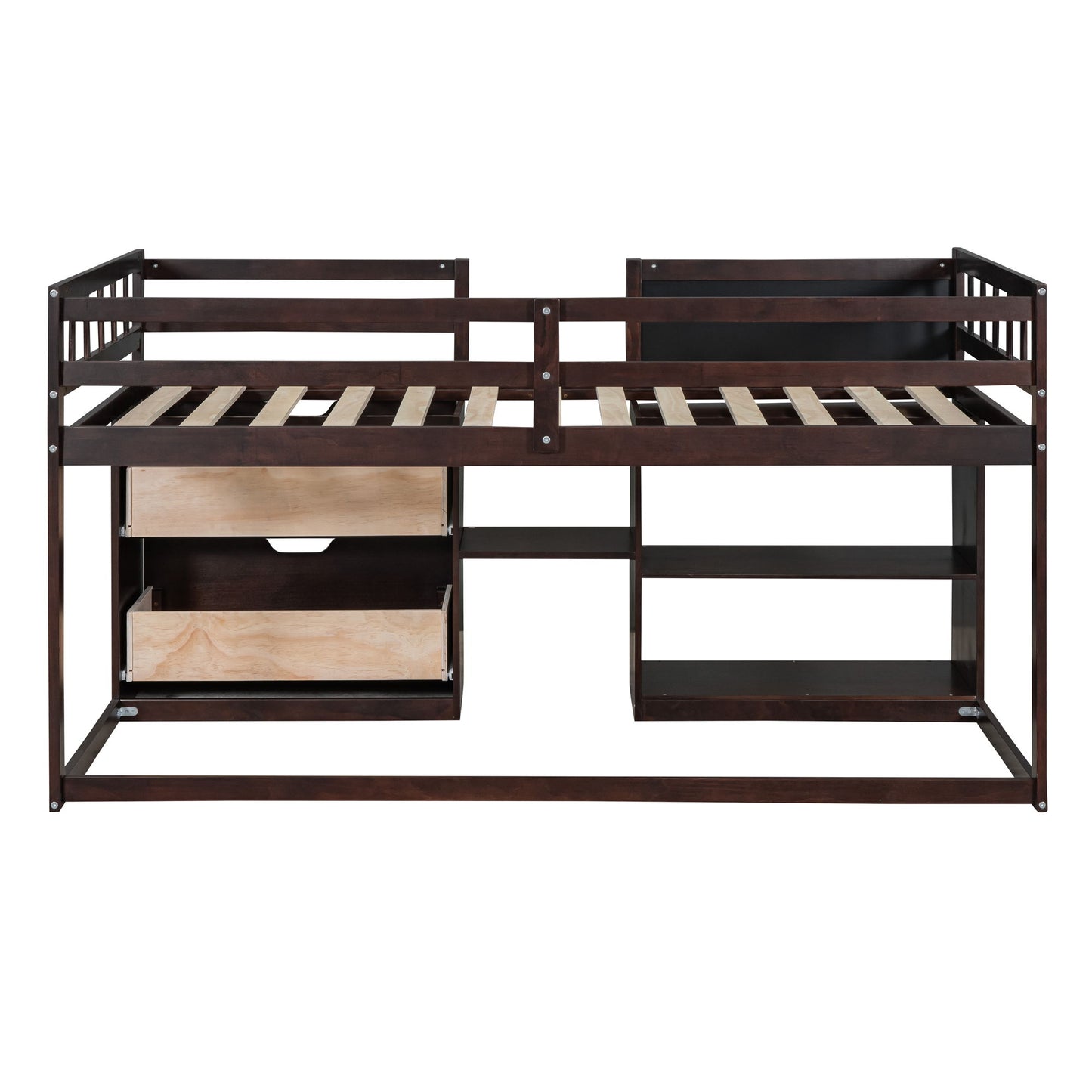 Low Loft Bed With Rolling Desk, Shelf And Drawers - The Sleep Loft - Online Mattress Showroom NYC