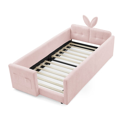 Cute Rabbit Ear Upholstered Platform Bed Frame With Safety Rail - The Sleep Loft - Online Mattress Showroom NYC