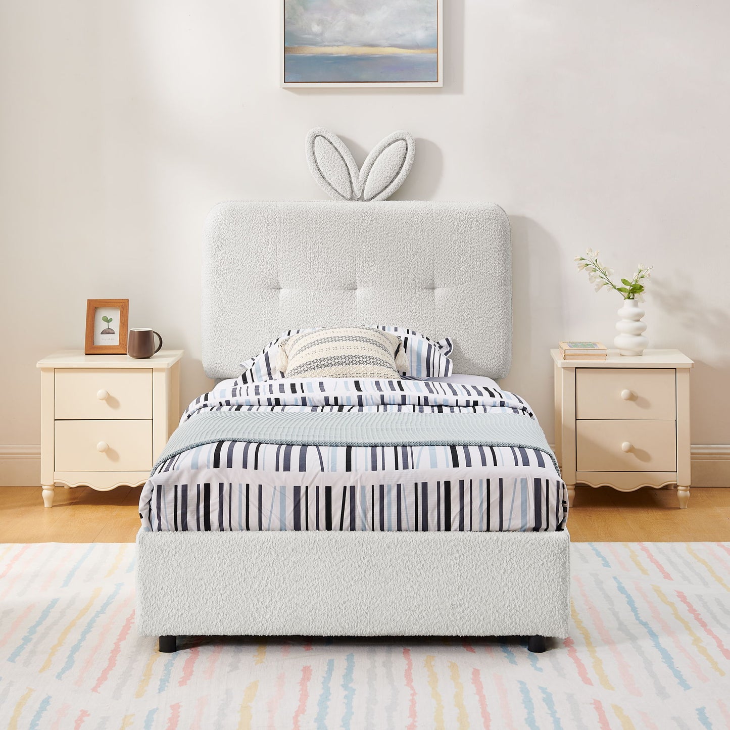 Upholstered Bed With Oversized Rabbit Ear Headboard, LED Lights & 4 Storage Drawers - The Sleep Loft - Online Mattress Showroom NYC