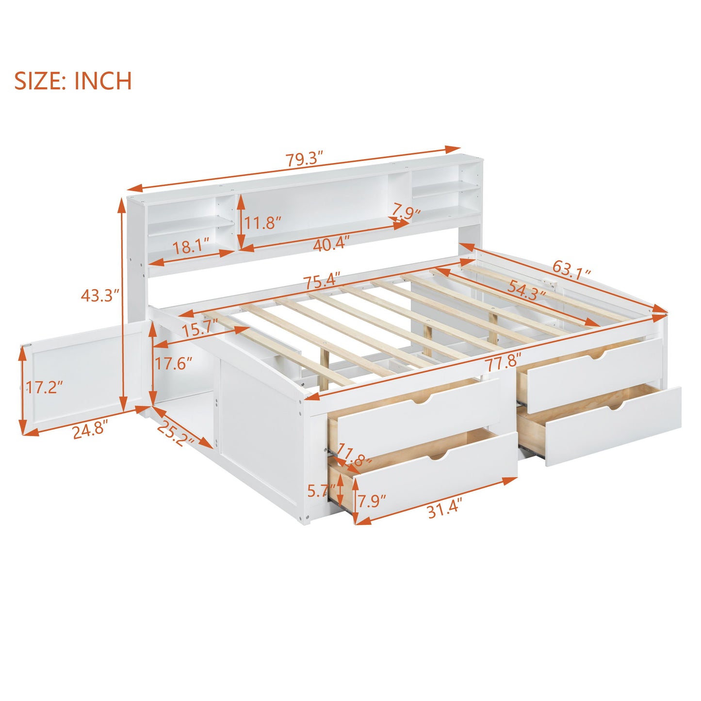 Daybed With 2 Bedside Cabinets, Upper Shelves And 4 Drawers - The Sleep Loft - Online Mattress Showroom NYC