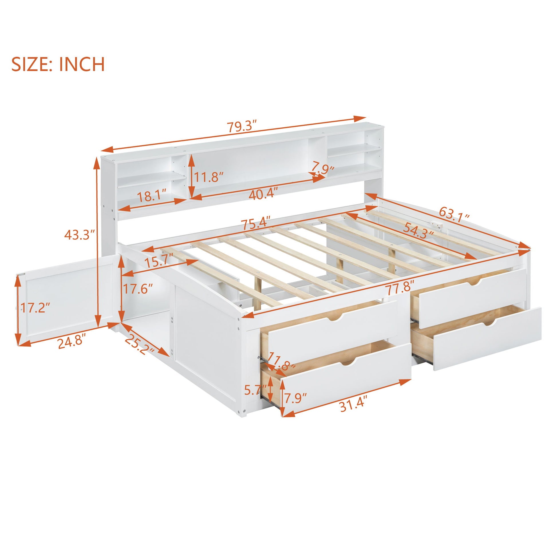 Daybed With 2 Bedside Cabinets, Upper Shelves And 4 Drawers - The Sleep Loft - Online Mattress Showroom NYC