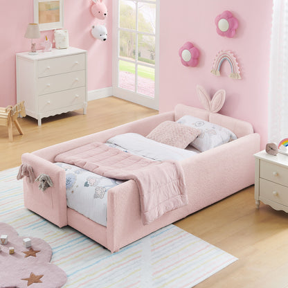 Cute Rabbit Ear Upholstered Platform Bed Frame With Safety Rail - The Sleep Loft - Online Mattress Showroom NYC