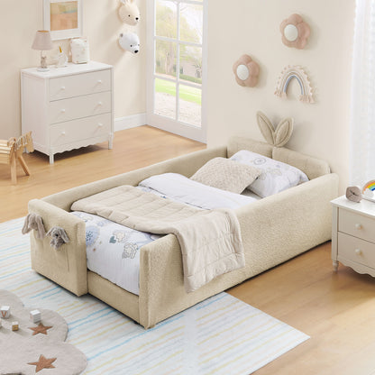 Cute Rabbit Ear Upholstered Platform Bed Frame With Safety Rail - The Sleep Loft - Online Mattress Showroom NYC