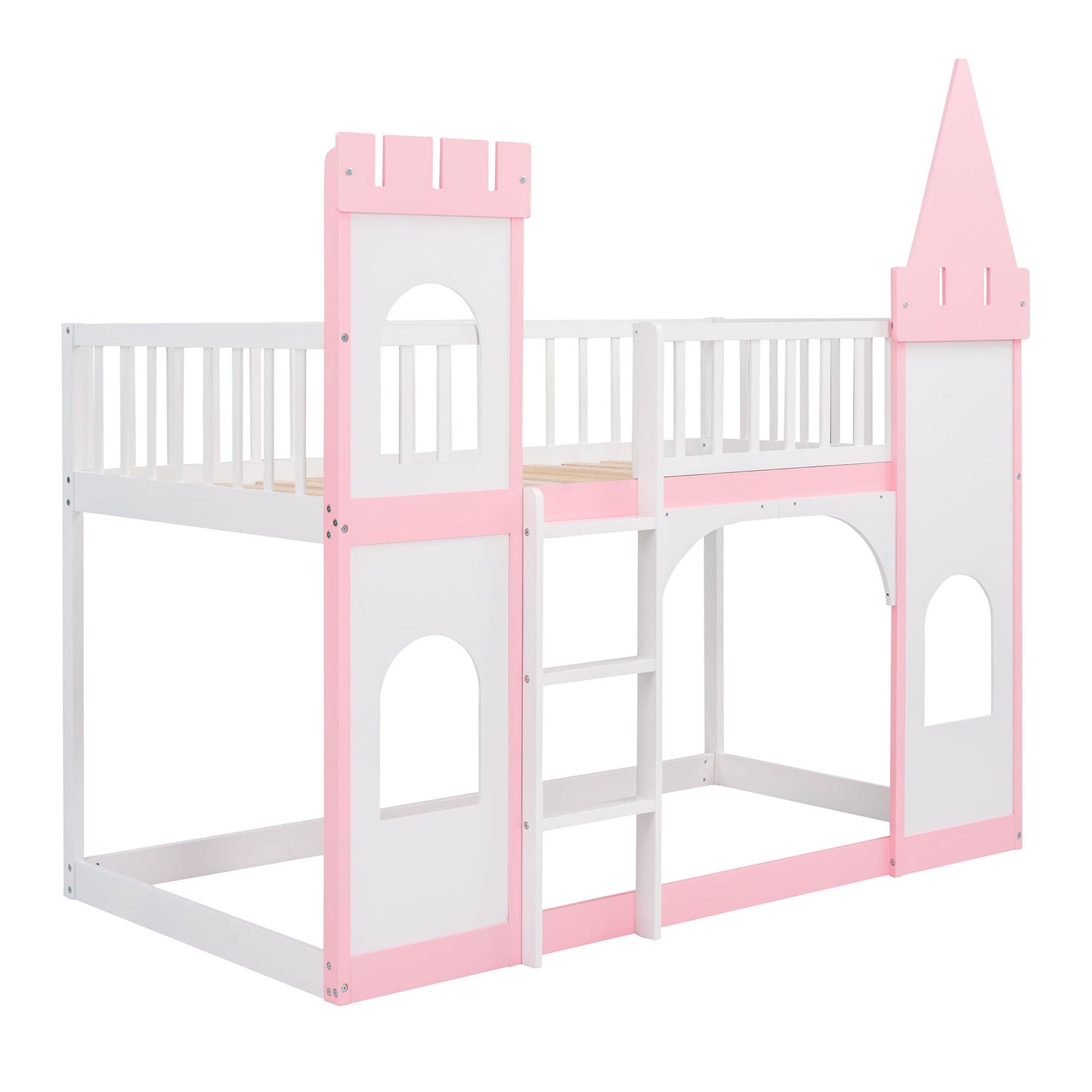 Twin Over Twin Castle Bunk Bed With Ladder - Pink - The Sleep Loft - Online Mattress Showroom NYC