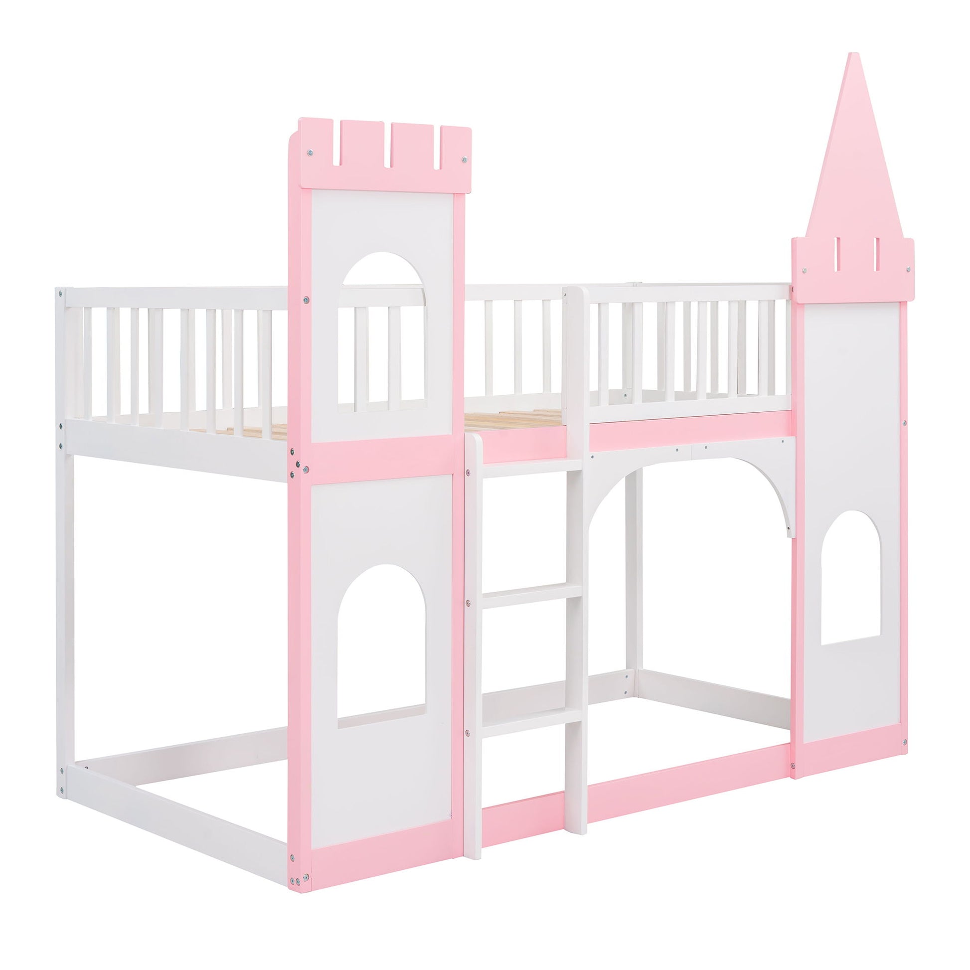 Twin Over Twin Castle Bunk Bed With Ladder - Pink - The Sleep Loft - Online Mattress Showroom NYC