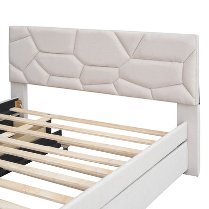 Upholstered Platform Bed With Brick Pattern Headboard And Twin Long Size Trundle - The Sleep Loft - Online Mattress Showroom NYC