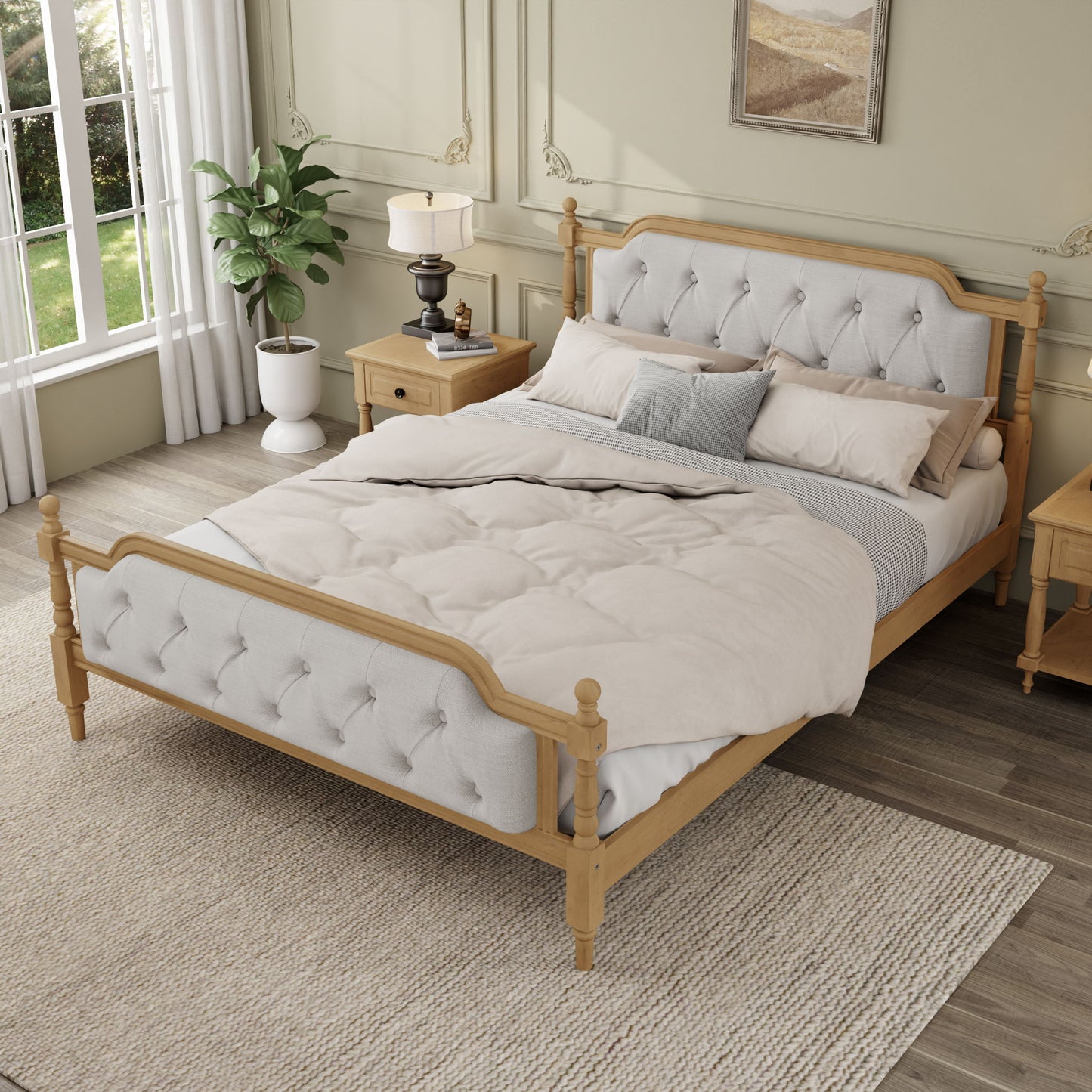 Traditional Style Solid Bed Frame With Upholstered Tufted Headboard, No Box Spring Needed - The Sleep Loft - Online Mattress Showroom NYC