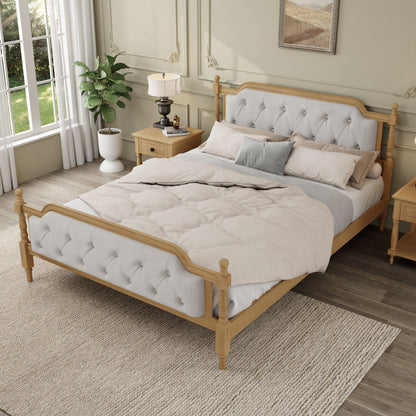 Traditional Style Solid Bed Frame With Upholstered Tufted Headboard, No Box Spring Needed - The Sleep Loft - Online Mattress Showroom NYC