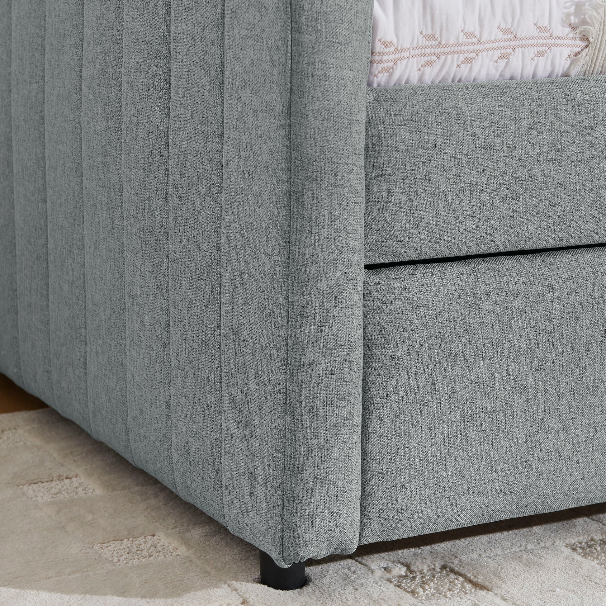 Upholstered Daybed With Trundle With Vertical Stripes - The Sleep Loft - Online Mattress Showroom NYC