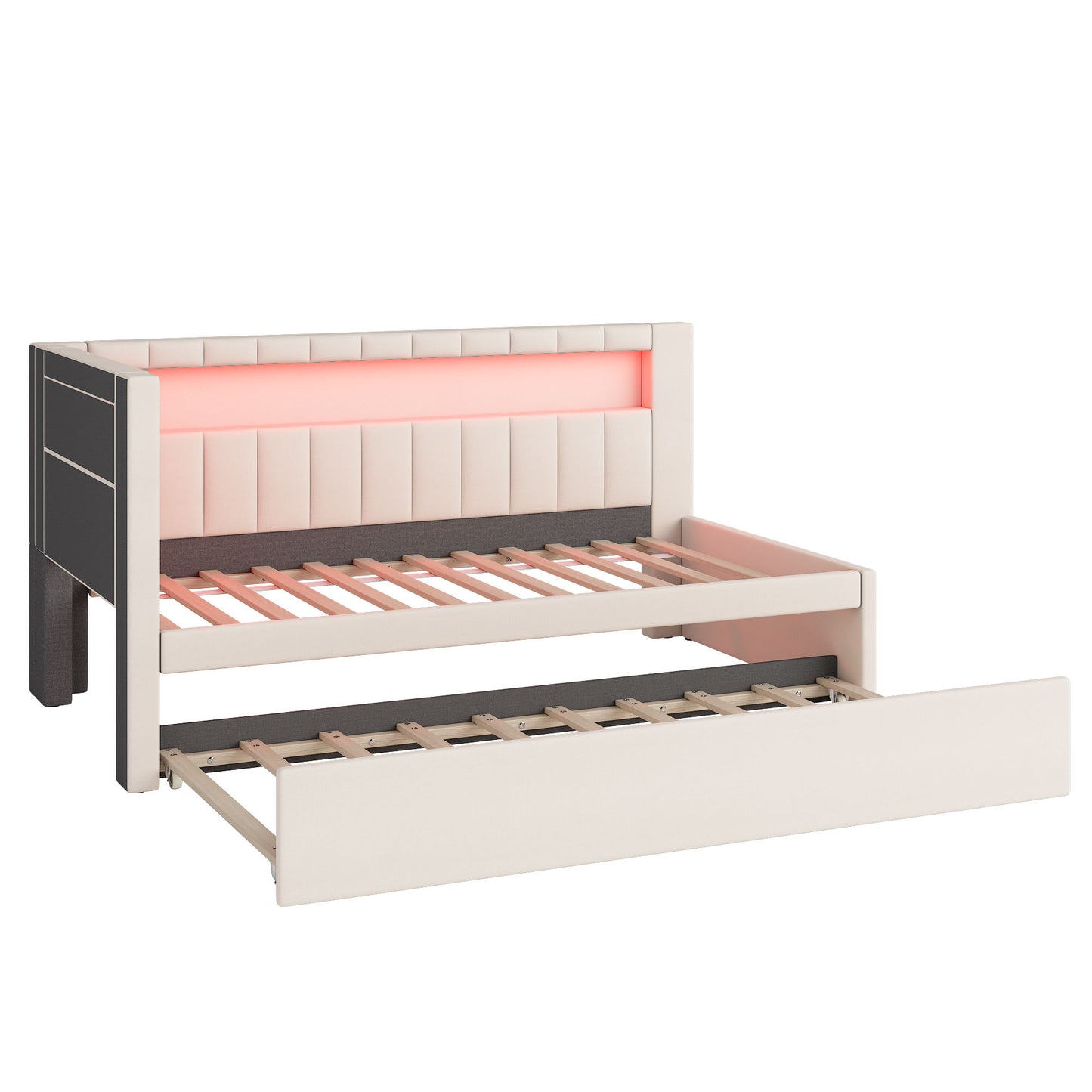 Upholstered Platform Bed With USB Ports And LED Belt - The Sleep Loft - Online Mattress Showroom NYC
