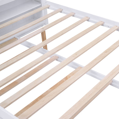 Storage Platform Bed With Pull Out Shelves And Trundle