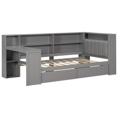 Platform Bed With Upholstered Headboard, Storage Shelves, Drawers, Charging Station, LED Lighting, Built In Desk - The Sleep Loft - Online Mattress Showroom NYC