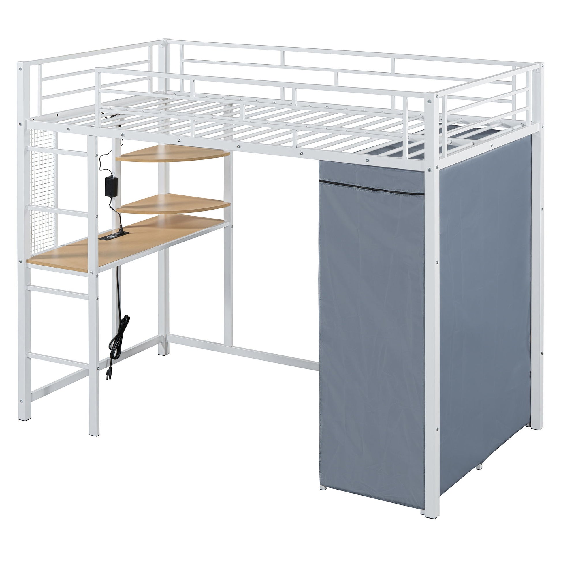 Loft Bed With Desk, Shelves, Power Outlet, LED Light And Wardrobe - The Sleep Loft - Online Mattress Showroom NYC