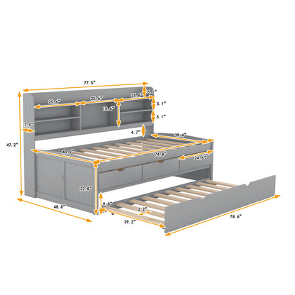 Captain Bed With Built In Bookshelves, 3 Storage Drawers, And Trundle - The Sleep Loft - Online Mattress Showroom NYC