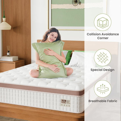 14" King Size, Firm Hybrid Mattress, Gel Memory Foam & Pocket Springs, Pressure Relief, Motion Isolation, Ergonomic Bed - White