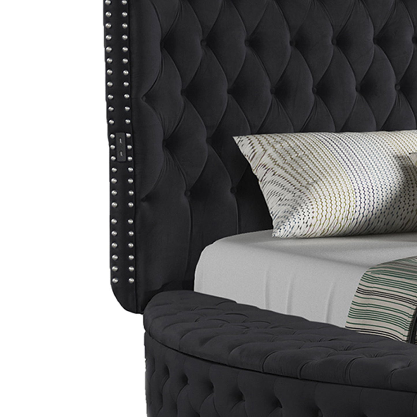 Hazel - Queen Size Tufted Storage Bed & Bluetooth Speakers, USB Port - Black - The Sleep Loft - Online Mattress Showroom NYC
