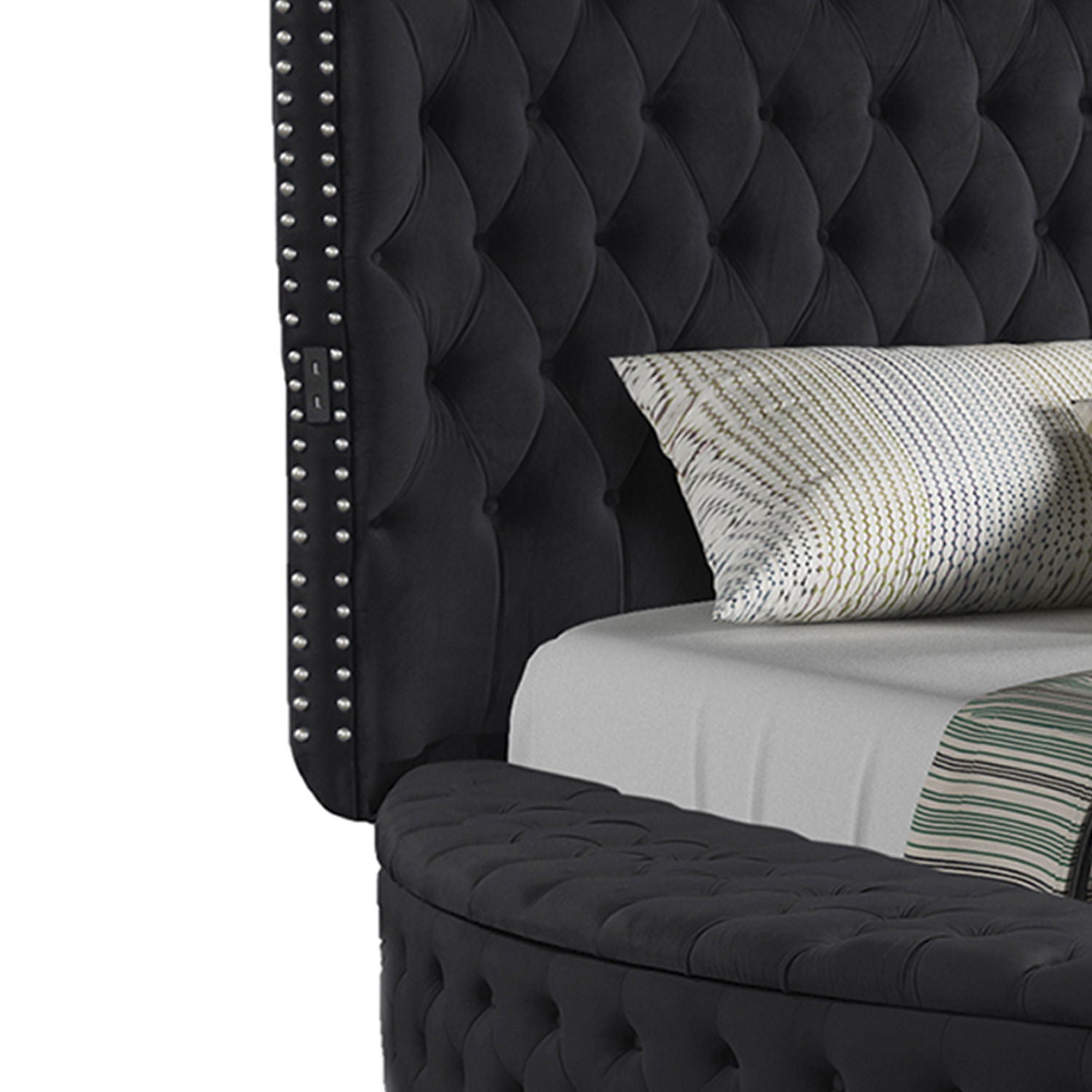Hazel - Queen Size Tufted Storage Bed & Bluetooth Speakers, USB Port - Black - The Sleep Loft - Online Mattress Showroom NYC