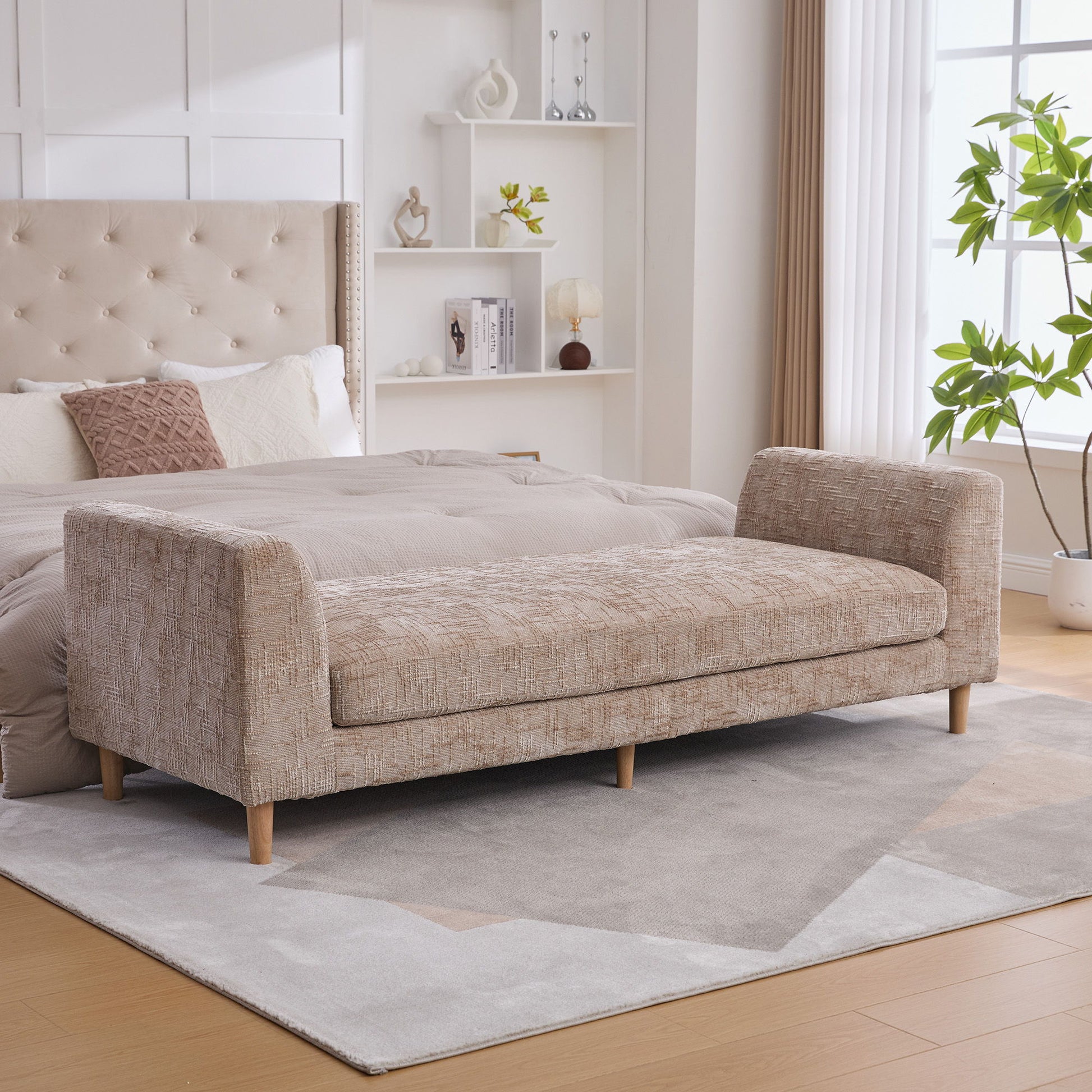 Modern Upholstered End Of Bed Bench With Armrests - The Sleep Loft - Online Mattress Showroom NYC