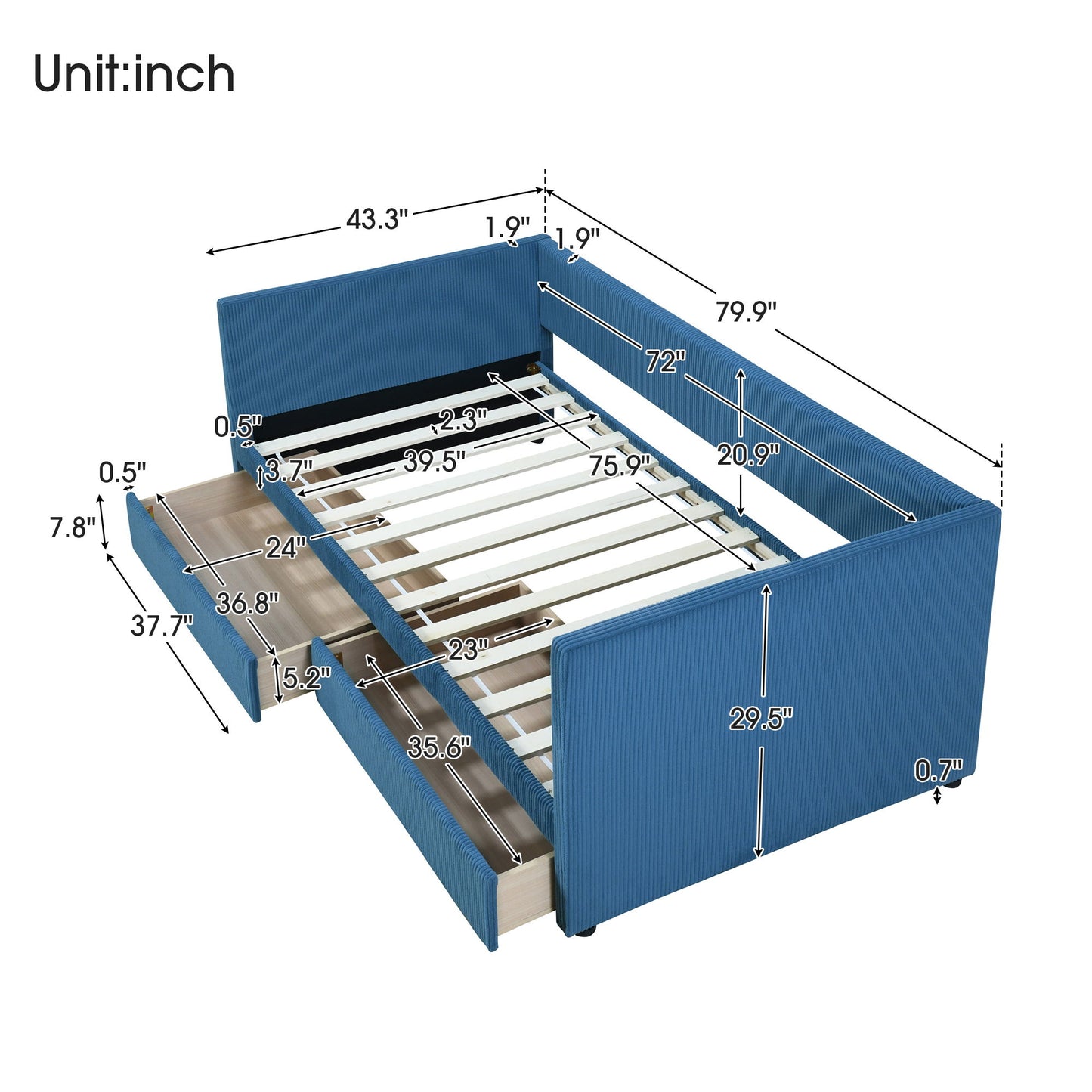 Daybed With Two Drawers And Wood Slat - The Sleep Loft - Online Mattress Showroom NYC