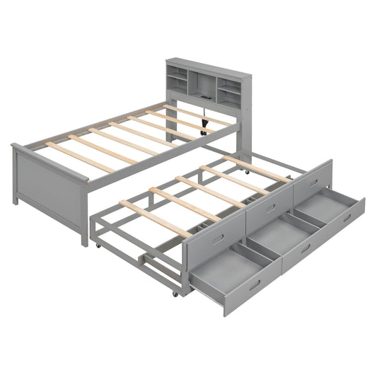 Platform Bed With Storage Headboard, USB, Trundle And 3 Drawers - The Sleep Loft - Online Mattress Showroom NYC